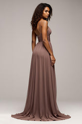 Dusk V-Ausschnitt A Linie Langes Abendkleid mit Schlitz